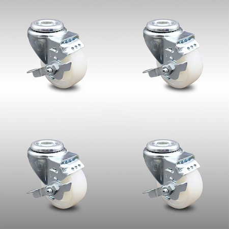 Service Caster 3 Inch SS Nylon Wheel Swivel Bolt Hole Caster Set with Brake SCC-SSBH20S314-NYS-TLB-4